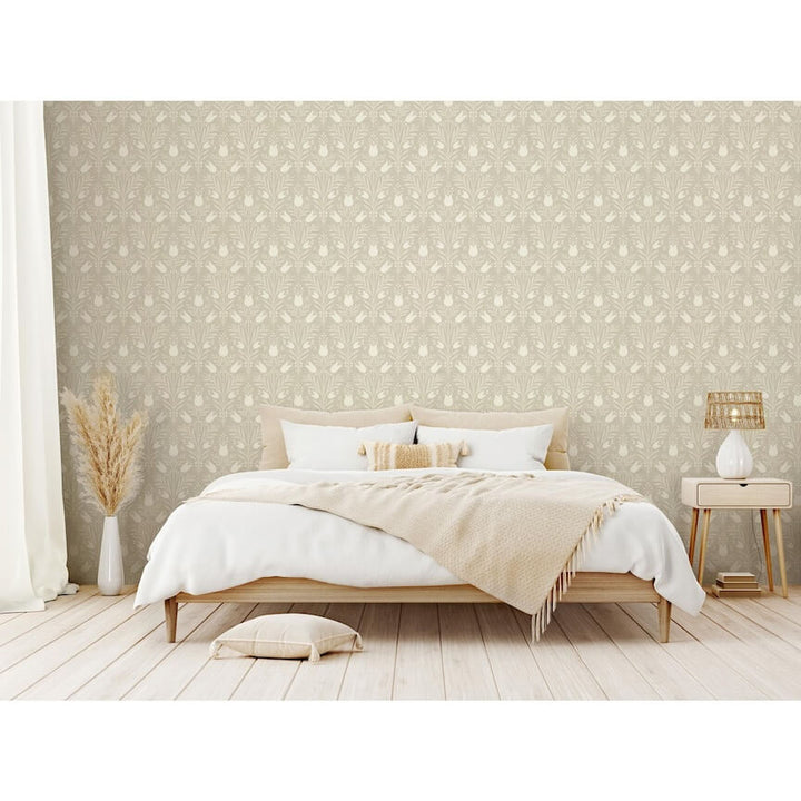 - Esselle Heritage Tulip Taupe Wallpaper - 100027EH - Decor Warehouse