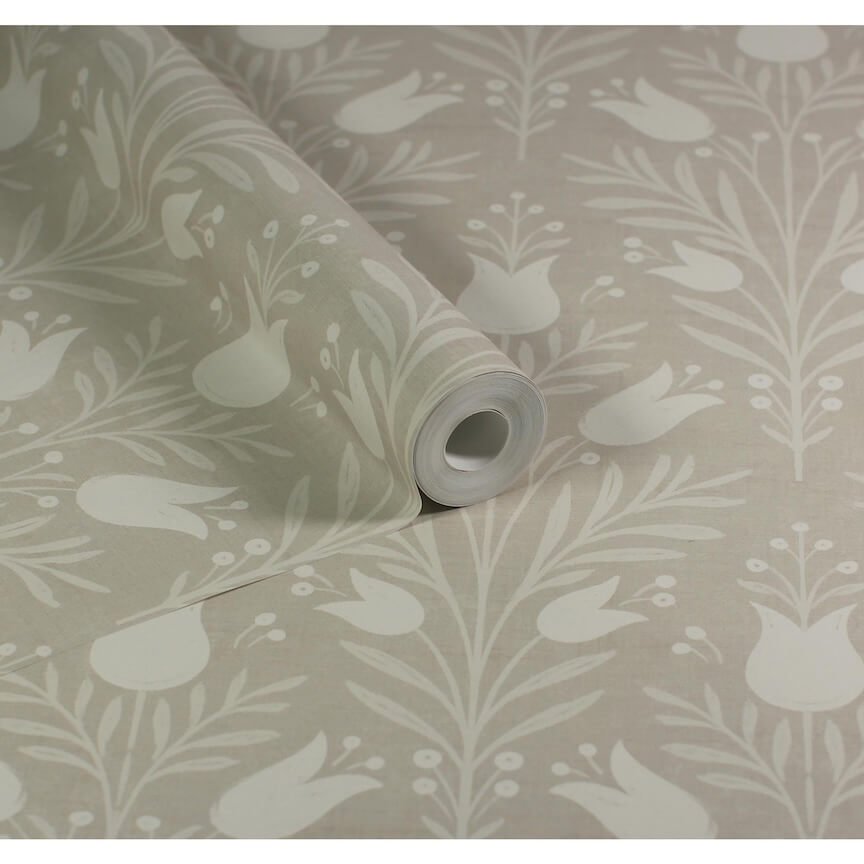 - Esselle Heritage Tulip Taupe Wallpaper - 100027EH - Decor Warehouse
