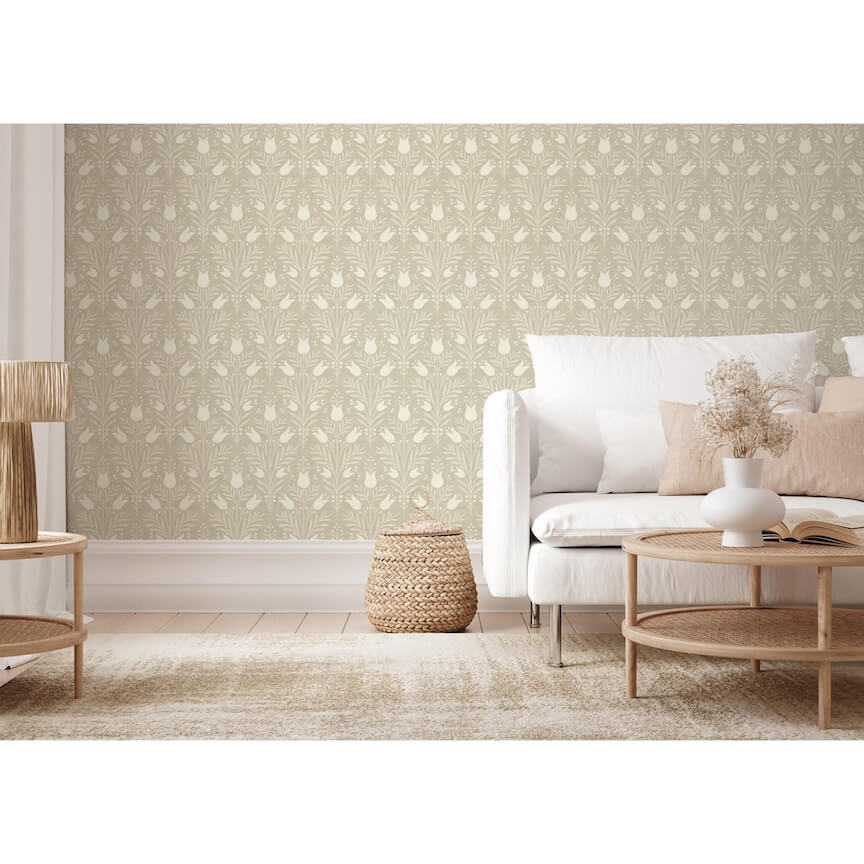 - Esselle Heritage Tulip Taupe Wallpaper - 100027EH - Decor Warehouse