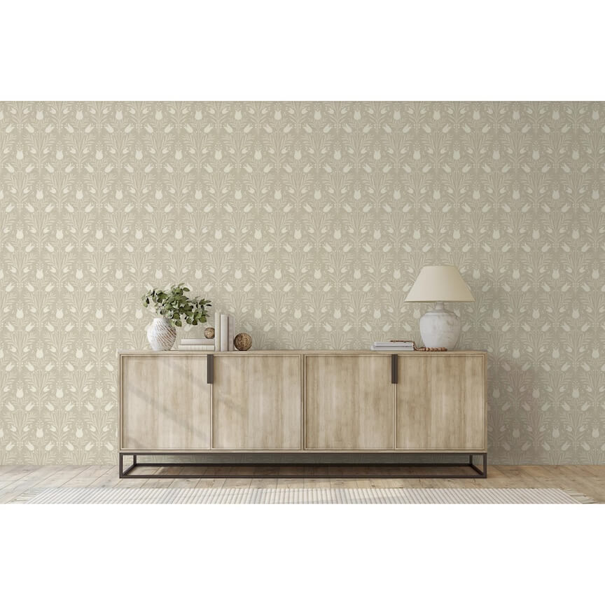 - Esselle Heritage Tulip Taupe Wallpaper - 100027EH - Decor Warehouse