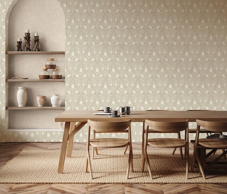  - Esselle Heritage Tulip Taupe Wallpaper - 100027EH - Decor Warehouse