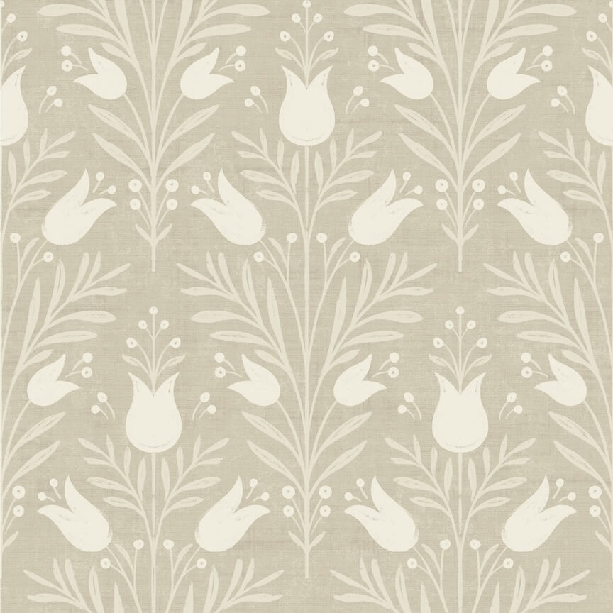 - Esselle Heritage Tulip Taupe Wallpaper - 100027EH - Decor Warehouse