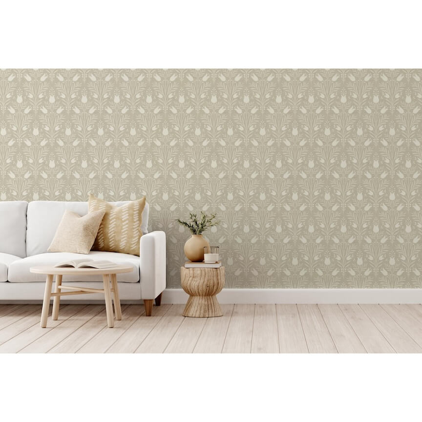 - Esselle Heritage Tulip Taupe Wallpaper - 100027EH - Decor Warehouse