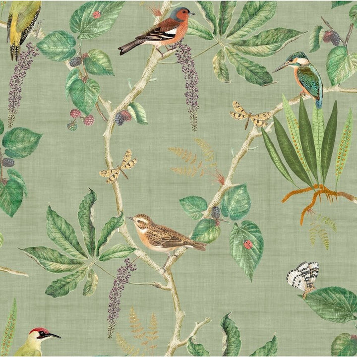  - Esselle Hill Top Garden Sage Green Wallpaper - 100029EH - Decor Warehouse