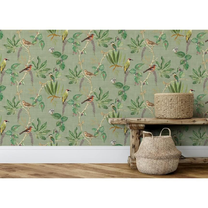  - Esselle Hill Top Garden Sage Green Wallpaper - 100029EH - Decor Warehouse