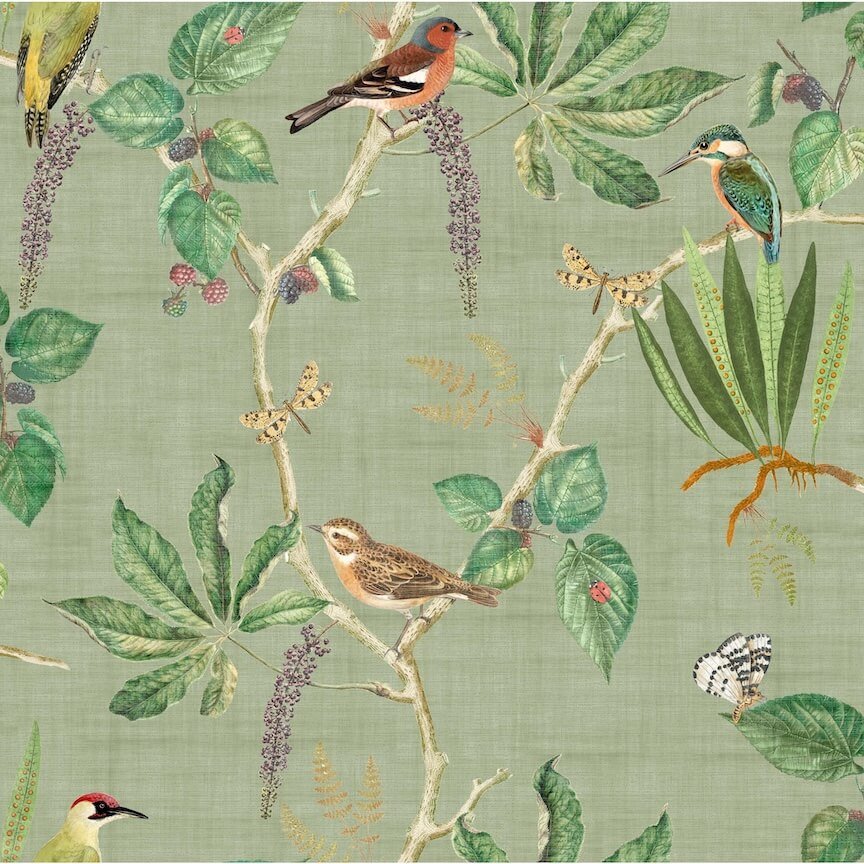 - Esselle Hill Top Garden Sage Green Wallpaper - 100029EH - Decor Warehouse