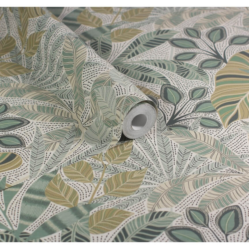  - Esselle Kirra Leaf Citrus/Green Wallpaper - 100031EH - Decor Warehouse