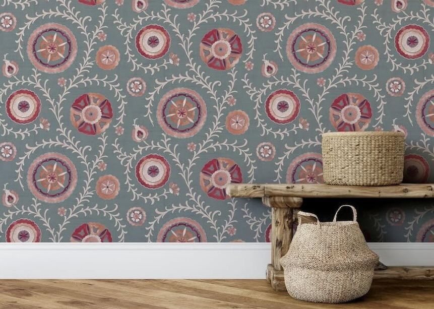 - Esselle Nahlia Trail Spice/Blue Wallpaper - 100034EH - Decor Warehouse