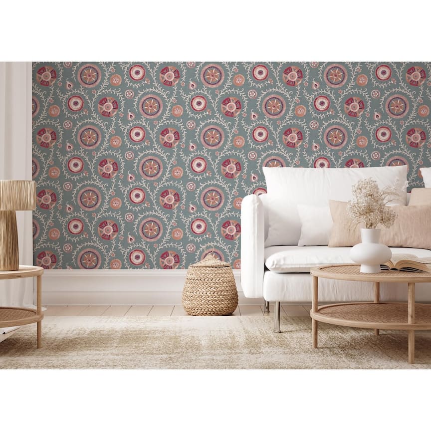  - Esselle Nahlia Trail Spice/Blue Wallpaper - 100034EH - Decor Warehouse