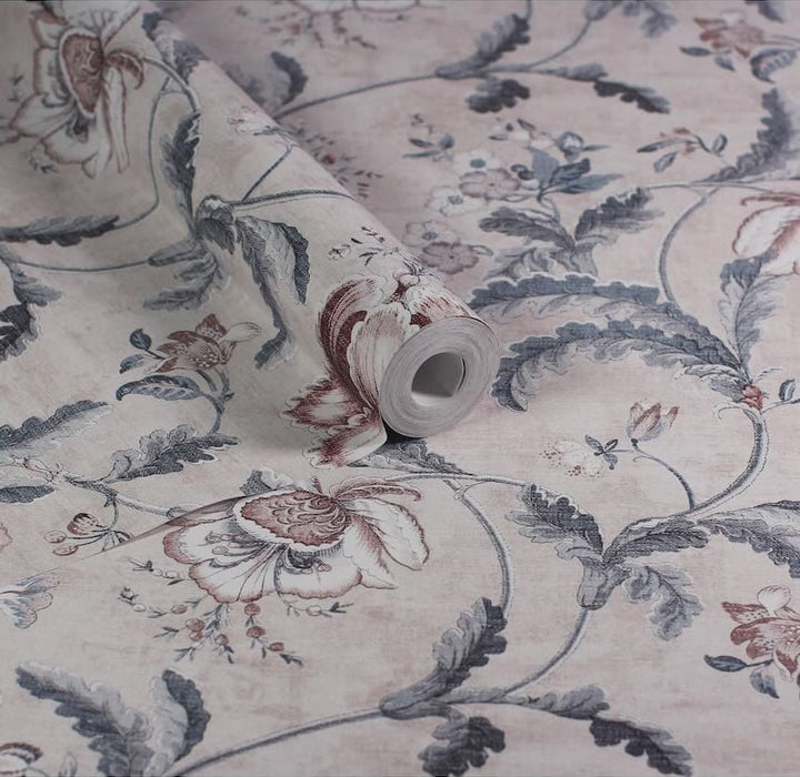  - Esselle Tapestry Floral Vermilion Blue Wallpaper - 100042EH - Decor Warehouse