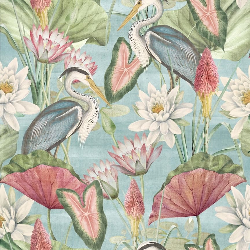  - Esselle Waterlily Lake Soft Blue Wallpaper - 100047EH - Decor Warehouse