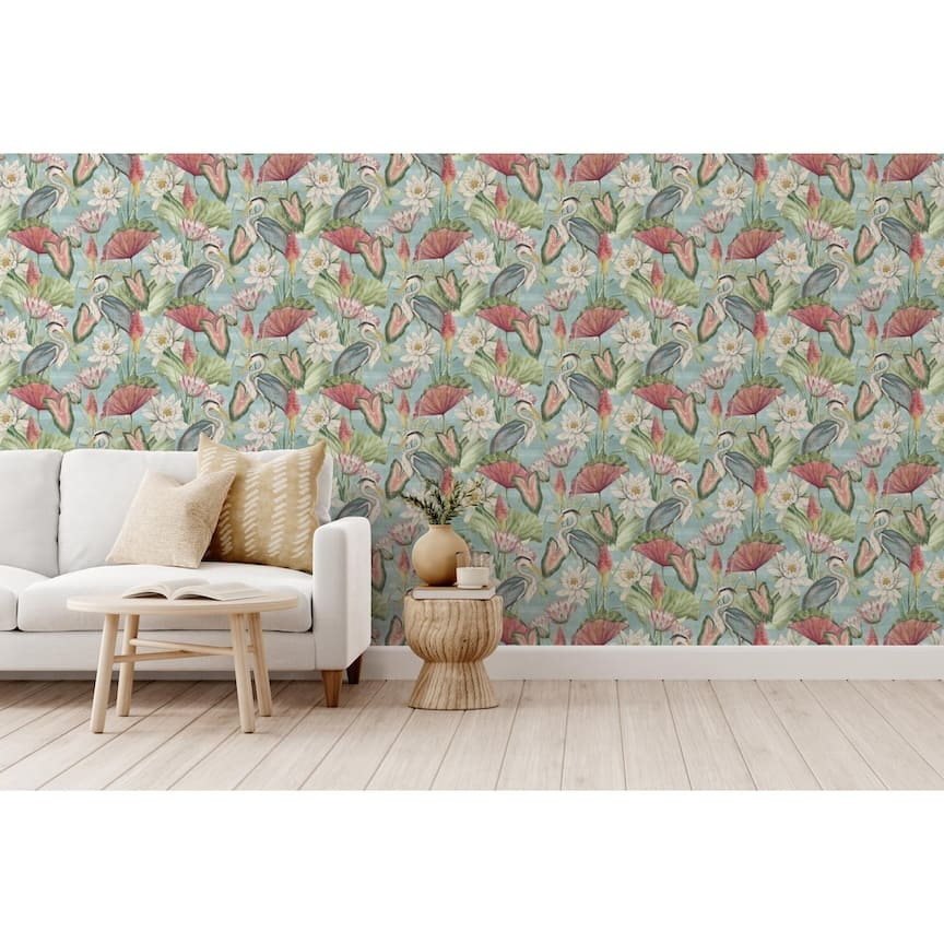  - Esselle Waterlily Lake Soft Blue Wallpaper - 100047EH - Decor Warehouse
