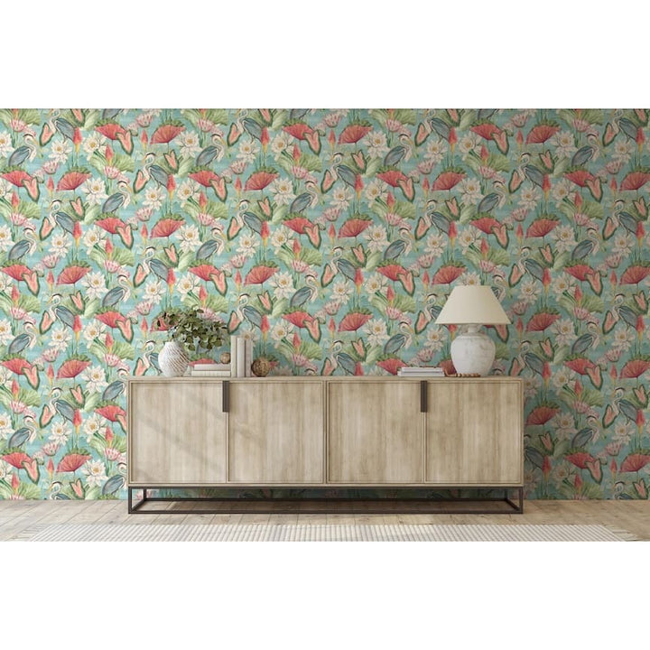  - Esselle Waterlily Lake Soft Blue Wallpaper - 100047EH - Decor Warehouse