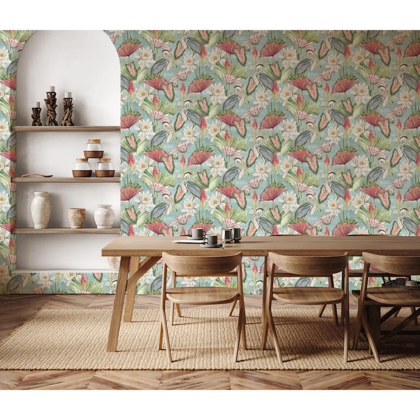  - Esselle Waterlily Lake Soft Blue Wallpaper - 100047EH - Decor Warehouse
