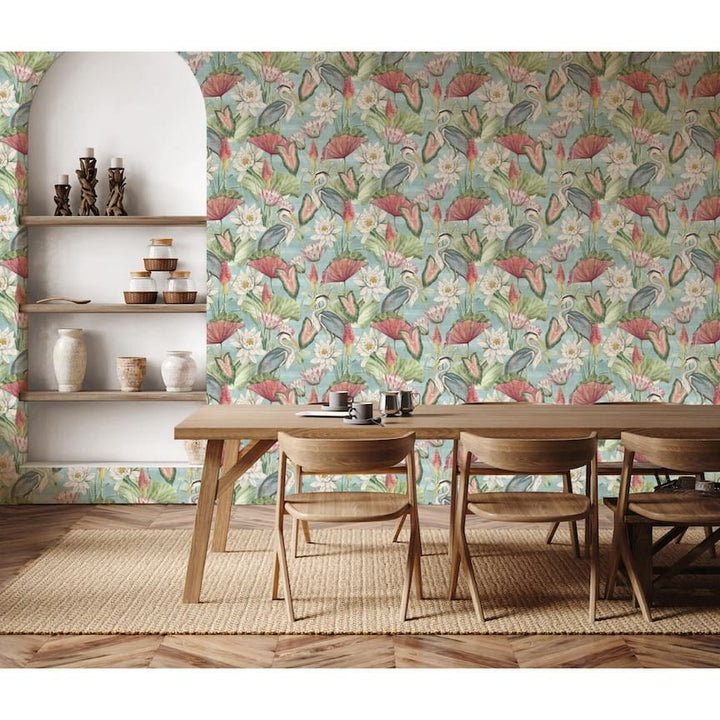  - Esselle Waterlily Lake Soft Blue Wallpaper - 100047EH - Decor Warehouse