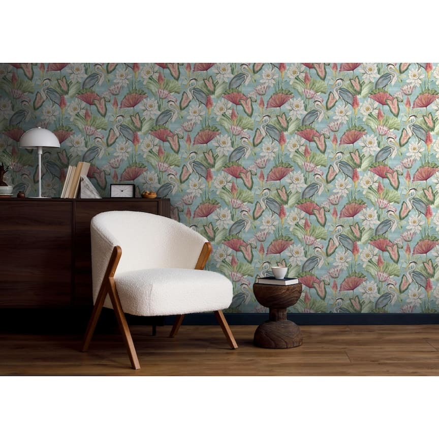  - Esselle Waterlily Lake Soft Blue Wallpaper - 100047EH - Decor Warehouse