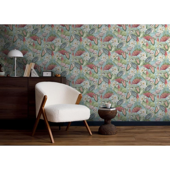  - Esselle Waterlily Lake Soft Blue Wallpaper - 100047EH - Decor Warehouse