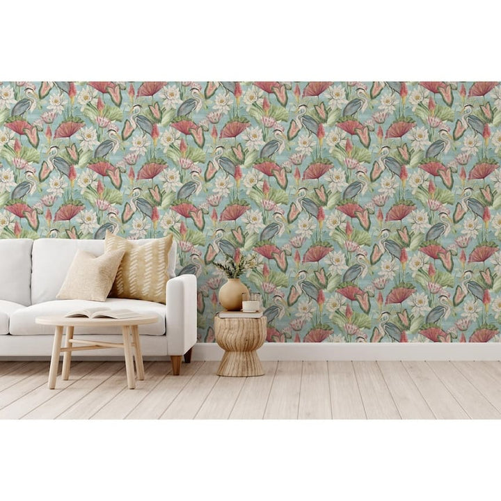 - Esselle Waterlily Lake Soft Blue Wallpaper - 100047EH - Decor Warehouse