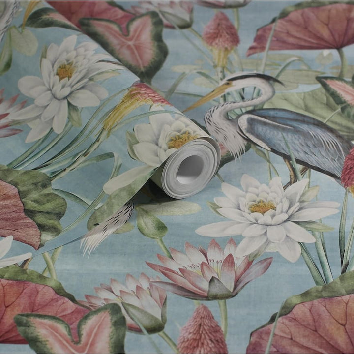  - Esselle Waterlily Lake Soft Blue Wallpaper - 100047EH - Decor Warehouse