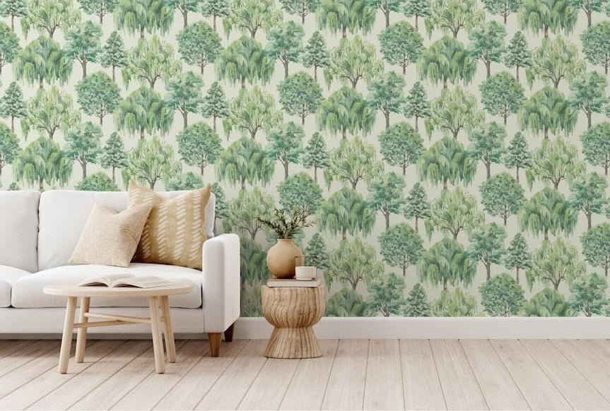 - Esselle Whispering Willow Ivory / Green Wallpaper - 100048EH - Decor Warehouse