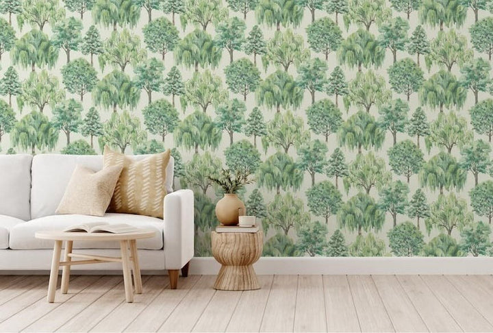  - Esselle Whispering Willow Ivory / Green Wallpaper - 100048EH - Decor Warehouse