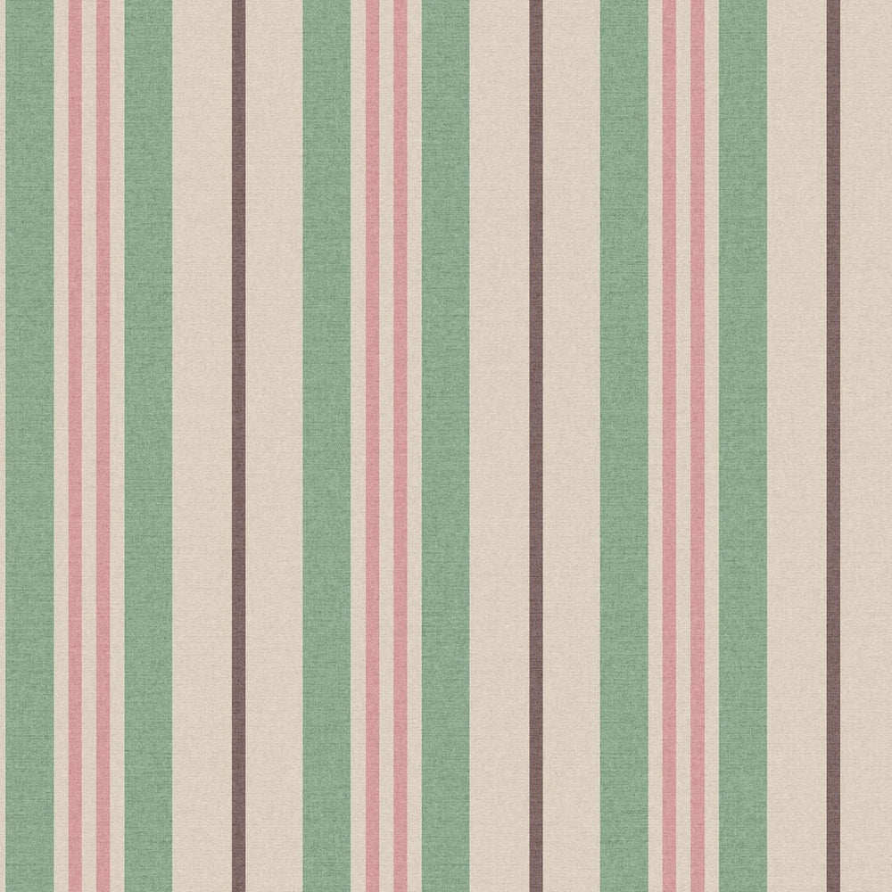 128923 - Joules - Joules Grove Stripe Pink & Green Wallpaper - Decor Warehouse