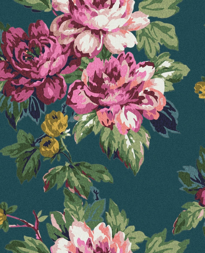 Joules Invite Floral Peacock Wallpaper