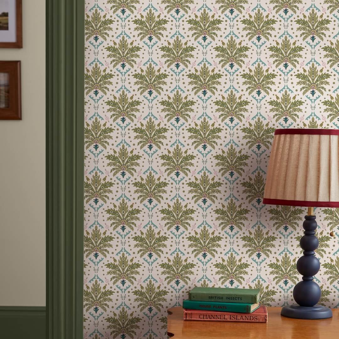 128935 - Joules - Joules Palm Geo Print Cream / Multi Wallpaper - Decor Warehouse