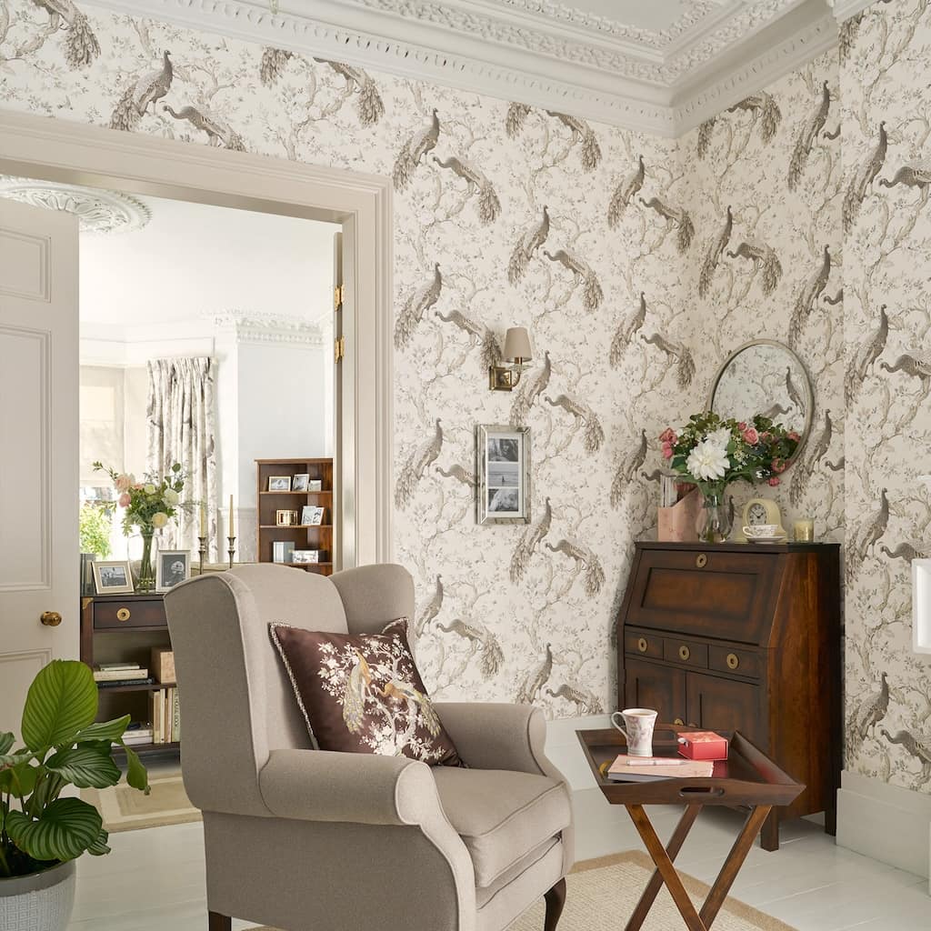- Laura Ashley Belvedere Truffle Wallpaper - 113399 - Decor Warehouse
