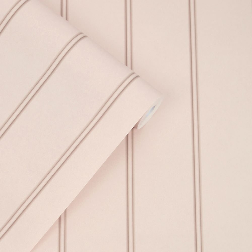 - Laura Ashley Chalford Wood Panelling Plaster Pink Wallpaper - 122760 - Decor Warehouse