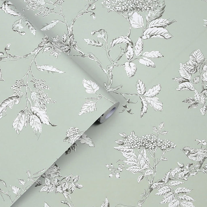 113345 - Laura Ashley - Laura Ashley Elderwood Duck Egg Wallpaper - Decor Warehouse