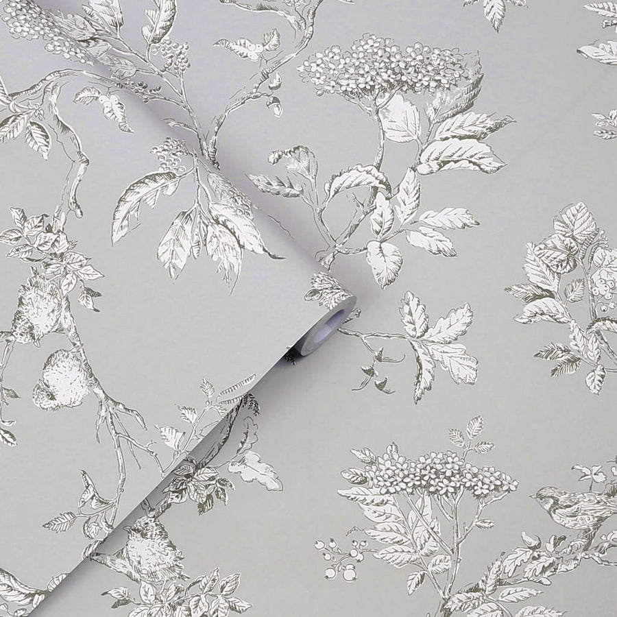  - Laura Ashley Elderwood Steel Wallpaper - 113347 - Decor Warehouse