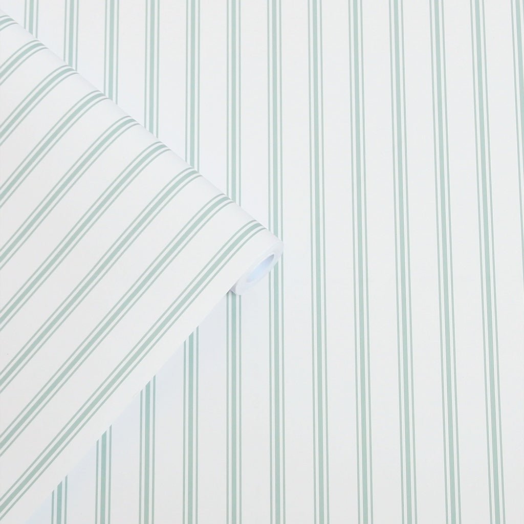 118483 - Laura Ashley - Laura Ashley Farnworth Stripe Sage Green Wallpaper - Decor Warehouse
