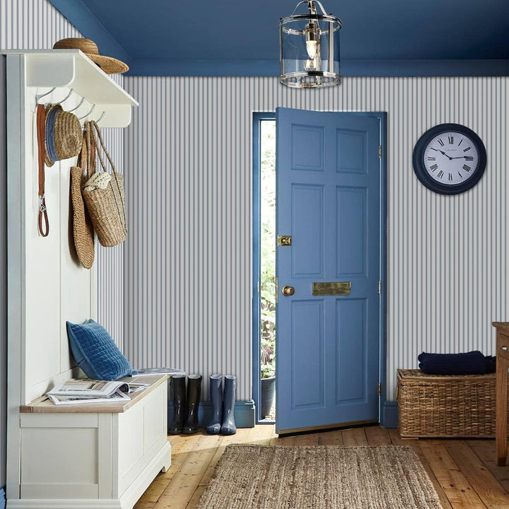 - Laura Ashley Farnworth Stripe Smoke Blue Wallpaper - 122752 - Decor Warehouse