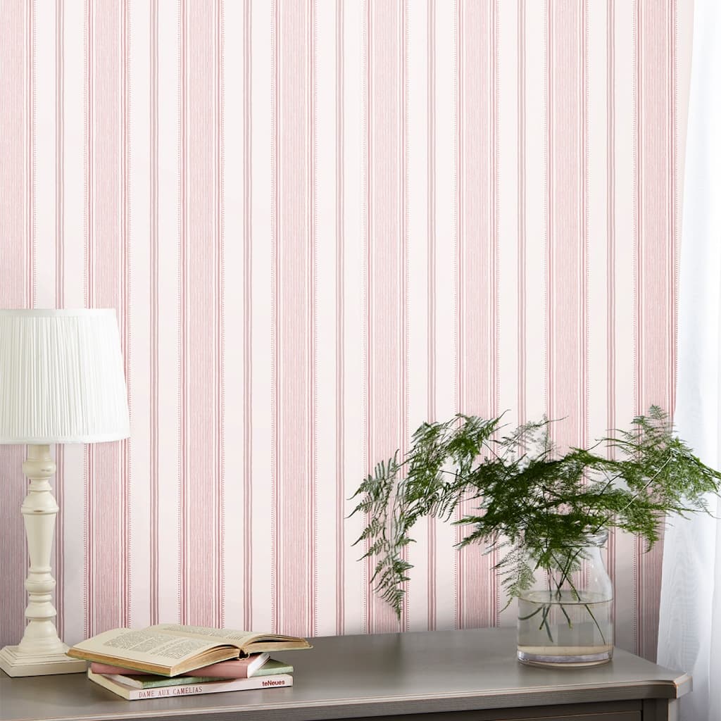 - Laura Ashley Heacham Stripe Blush Wallpaper - 115270 - Decor Warehouse