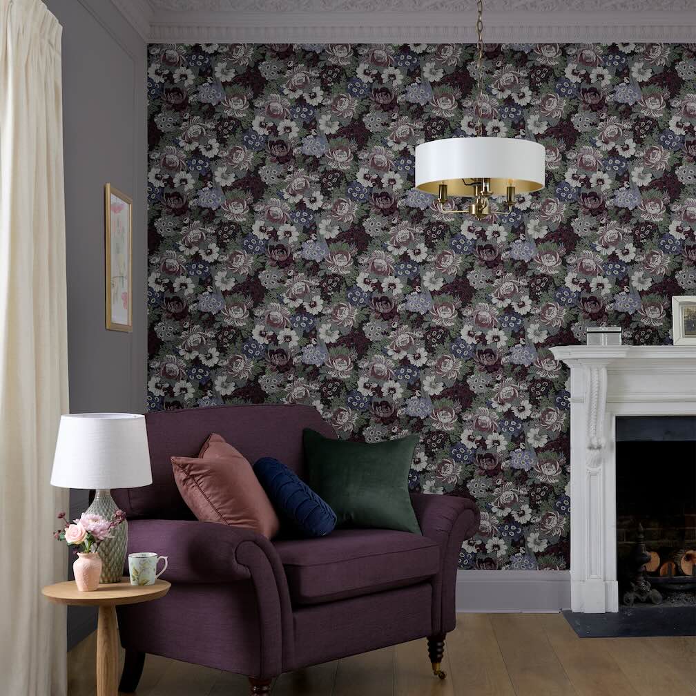 Laura Ashley Honnington Peonies Blackberry Purple Wallpaper - 121088