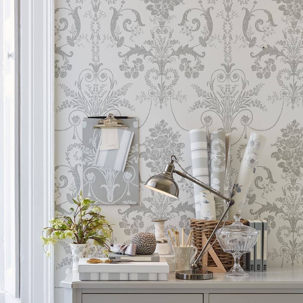 - Laura Ashley Josette Dove Grey and White Wallpaper - 113385 - Decor Warehouse