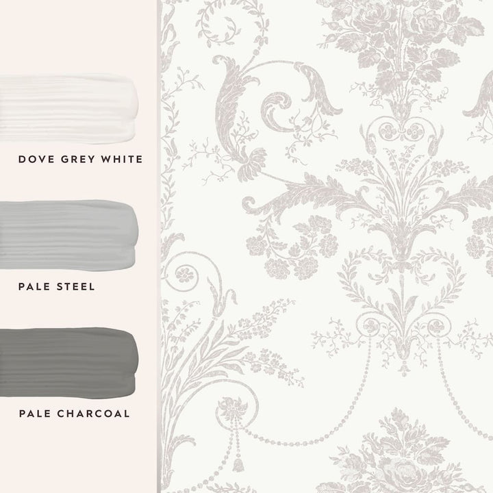 Laura Ashley Josette Dove Grey and White Wallpaper - 113385