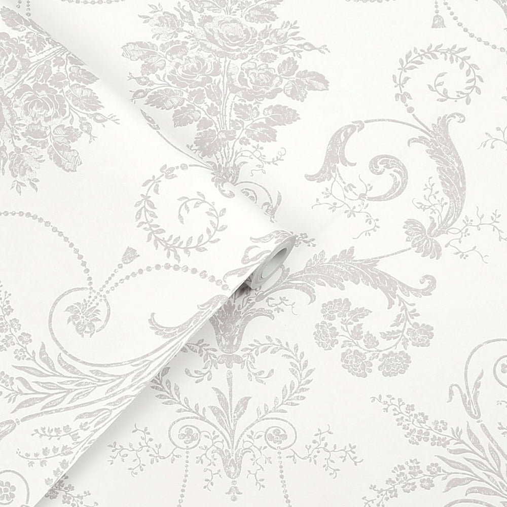  - Laura Ashley Josette Dove Grey and White Wallpaper - 113385 - Decor Warehouse