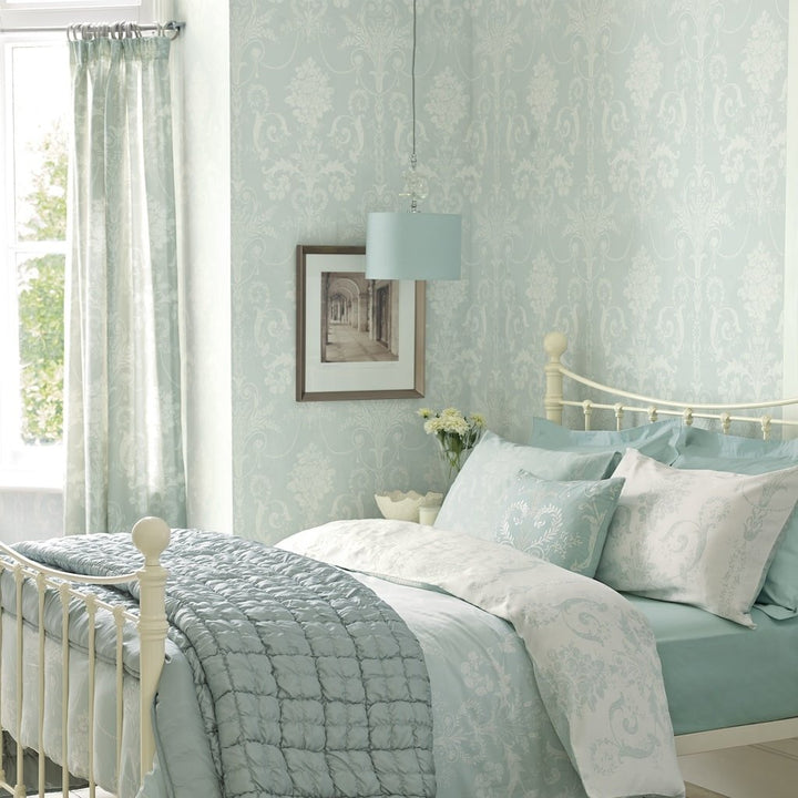  - Laura Ashley Josette Duck Egg Wallpaper - 113380 - Decor Warehouse