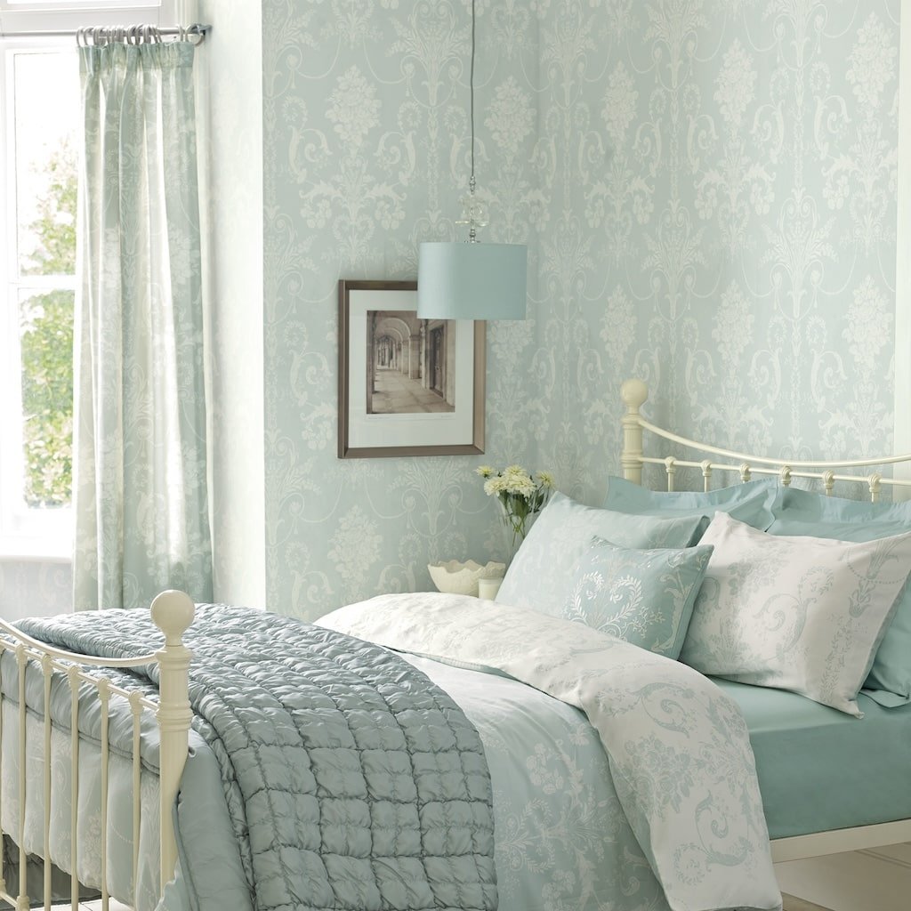 - Laura Ashley Josette Duck Egg Wallpaper - 113380 - Decor Warehouse