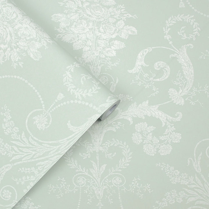 113380 - Laura Ashley - Laura Ashley Josette Duck Egg Wallpaper - Decor Warehouse