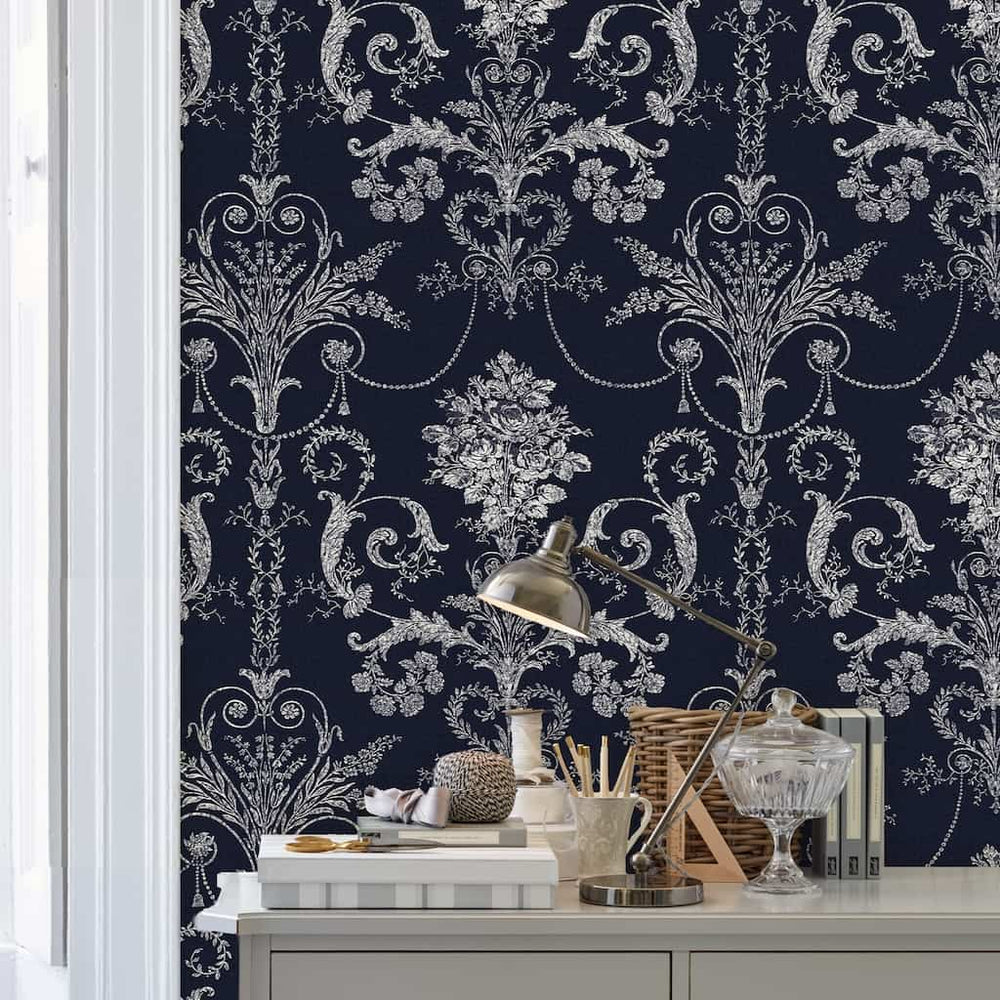  - Laura Ashley Josette Midnight Wallpaper - 113386 - Decor Warehouse