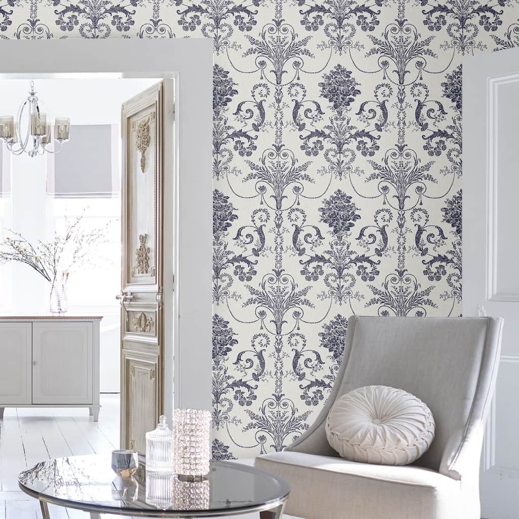 - Laura Ashley Josette Off White and Midnight Wallpaper - 113387 - Decor Warehouse