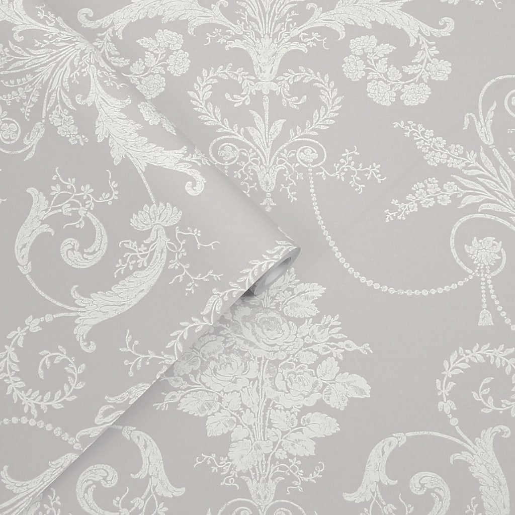 - Laura Ashley Josette White Dove Grey Wallpaper - 113378 - Decor Warehouse