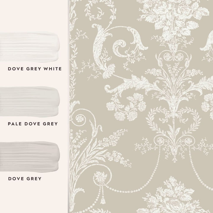 Laura Ashley Josette White Dove Grey Wallpaper - 113378