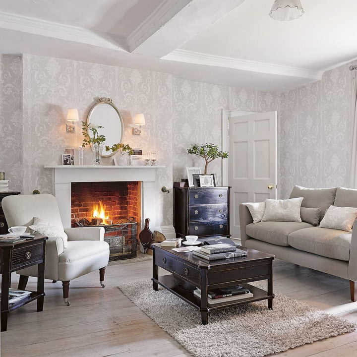 113378 - Laura Ashley - Laura Ashley Josette White Dove Grey Wallpaper - Decor Warehouse