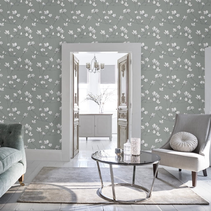  - Laura Ashley Magnolia Grove Slate Wallpaper - 113354 - Decor Warehouse