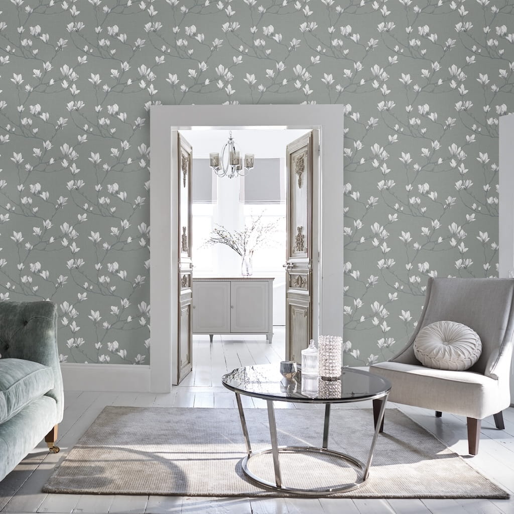 - Laura Ashley Magnolia Grove Slate Wallpaper - 113354 - Decor Warehouse