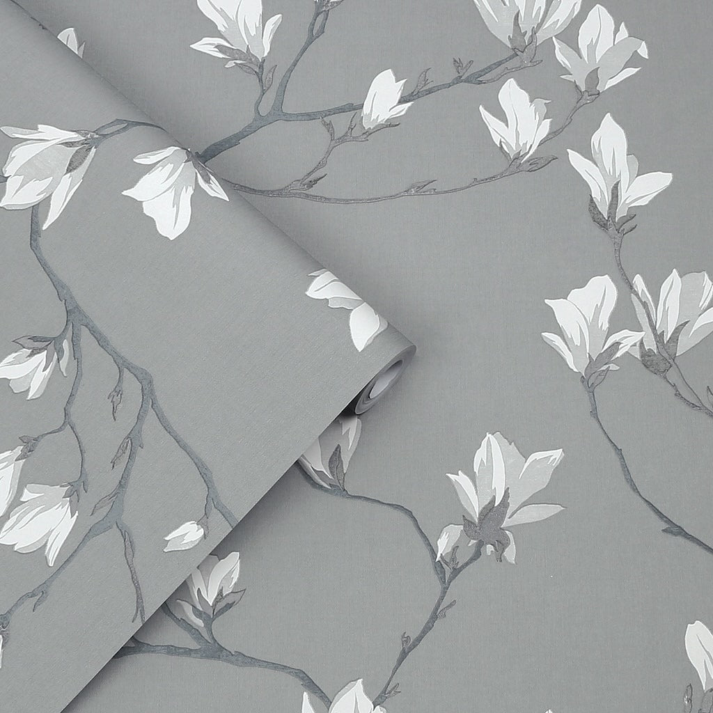  - Laura Ashley Magnolia Grove Slate Wallpaper - 113354 - Decor Warehouse